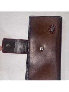 Brown Leather Snap Wallet Genuine Leather